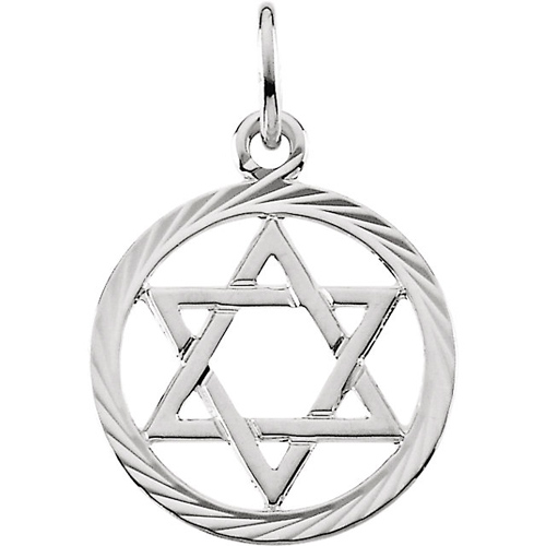 14kt White Gold 1/2in Round Textured Star of David Pendant