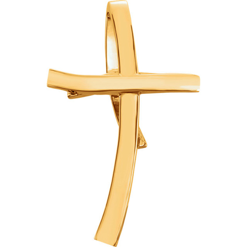 14k Yellow Gold Curved Cross Slide Pendant 1 1/2in