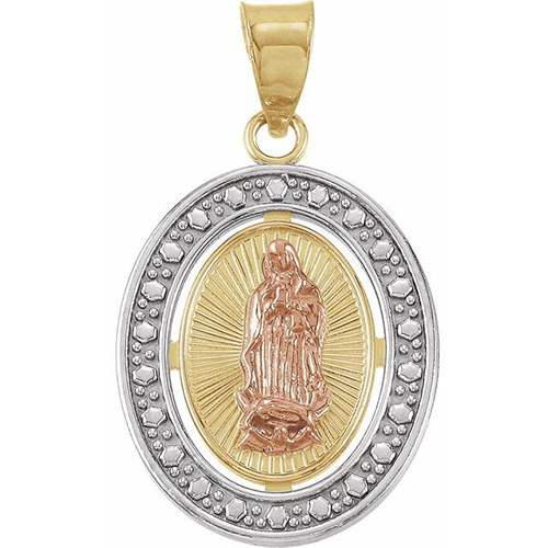 14kt Tri-Color Gold Beaded 5/8in Lady of Guadalupe Medal