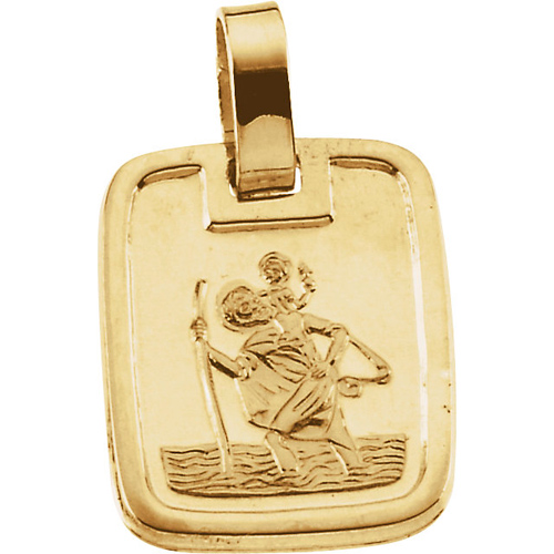 14k Yellow Gold Rectangular St. Christopher Medal 13.1x11.2mm
