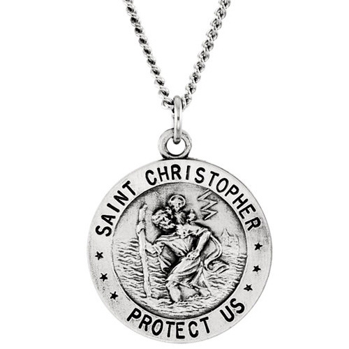 Sterling Silver St. Christopher U.S. Coast Guard Medal 18mm & Chain