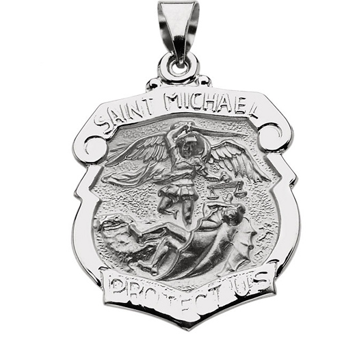 14kt White Gold 1in Hollow St. Michael Medal