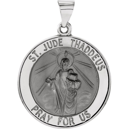 14k White Gold Hollow St. Jude Medal 18mm