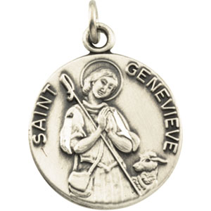 Sterling Silver St. Genevieve Medal 18mm & Chain JJR41779_SS