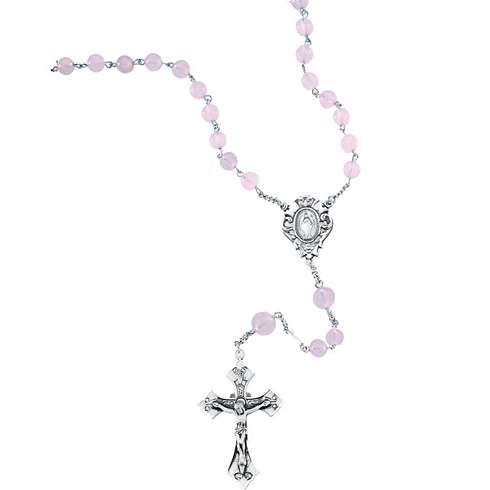 Sterling Silver 19 3/4in Rose Quartz Bead Rosary