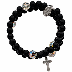 Black Onyx and Sterling Silver Wrap Rosary Bracelet