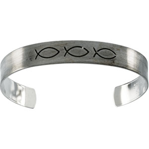 Sterling Silver Antiqued Ichthus Fish Cuff Bracelet