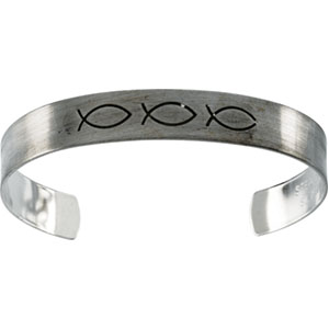 Sterling Silver Antiqued Ichthus Fish Cuff Bracelet