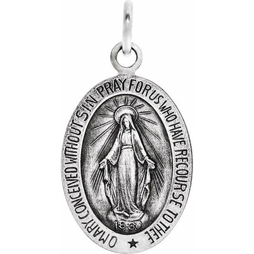 Sterling Silver Oval Miraculous Medal 1 1/8in