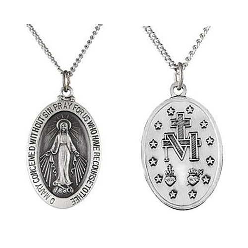 Sterling Silver 28.5mm Miraculous Medal & 24in Chain