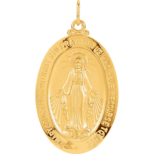 14kt Yellow Gold Oval 29x20mm Miraculous Medal