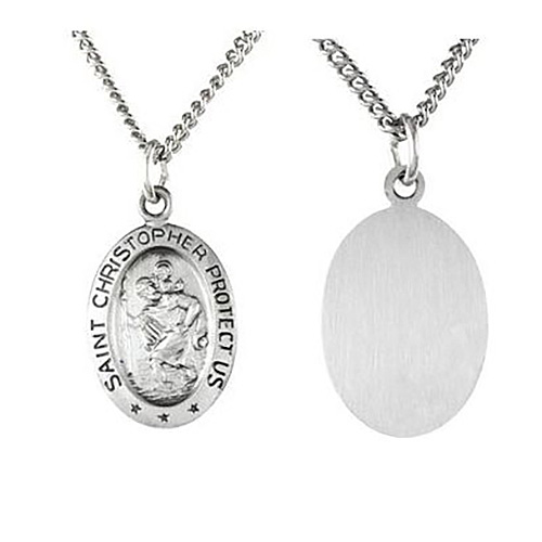 Sterling Silver 15mm St. Christopher Medal & 18in Chain