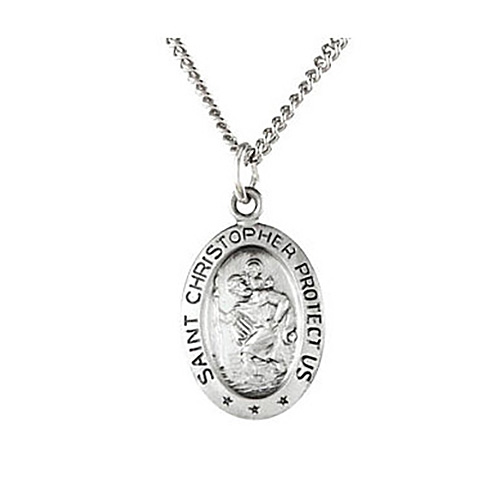 Sterling Silver 12mm St. Christopher Medal & 18in Chain