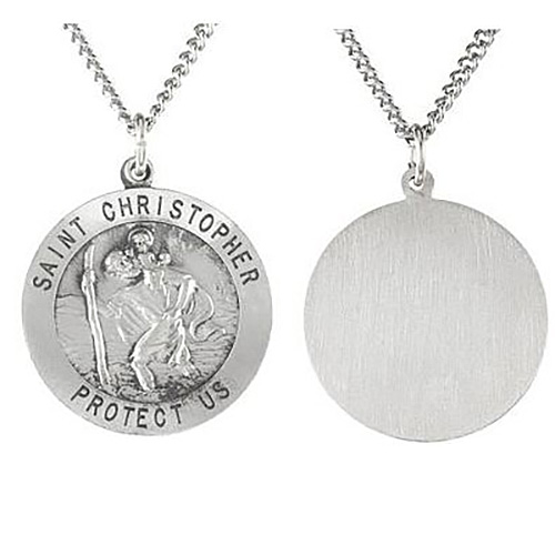 Sterling Silver St. Christopher Medal 25mm with 24in Chain