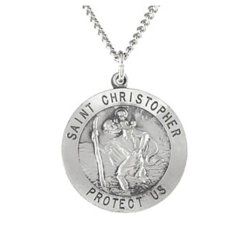 Sterling Silver St. Christopher Medal 33mm with 24in Chain