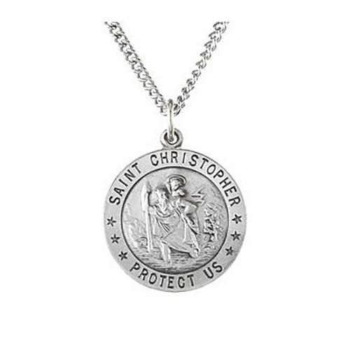 Sterling Silver St. Christopher Medal 22mm with 24in Chain