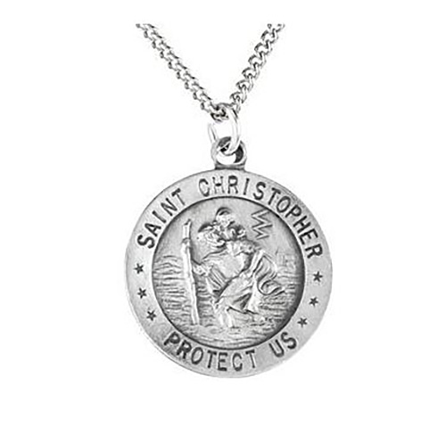 Sterling Silver St. Christopher Medal 18mm with 18in Chain