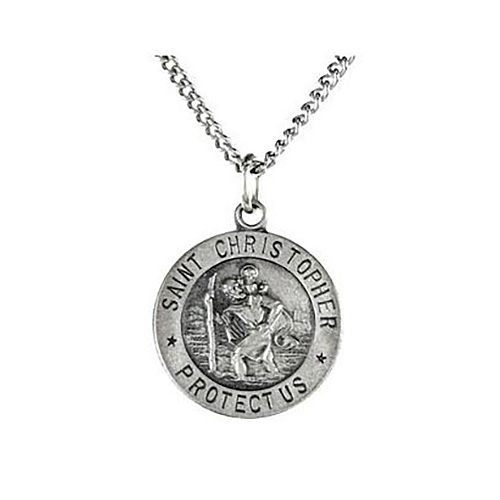 Sterling Silver 15mm St. Christopher Medal and 18in Chain