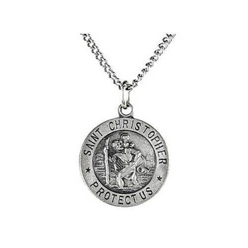 Sterling Silver 12mm St. Christopher Medal and 18in Chain
