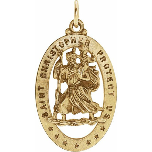 14k Yellow Gold 21mm Open Oval St. Christopher Medal