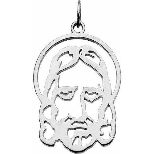 14kt White Gold 1/2in Face of Jesus Silhouette Pendant