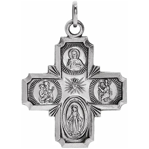 Sterling Silver 1in Four Way Medal Cross & 24in Chain