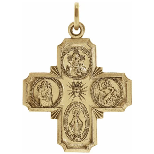 14kt Yellow Gold 25mm Four Way Cross Medal