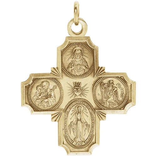 14kt Yellow Gold 30mm Four Way Cross Medal