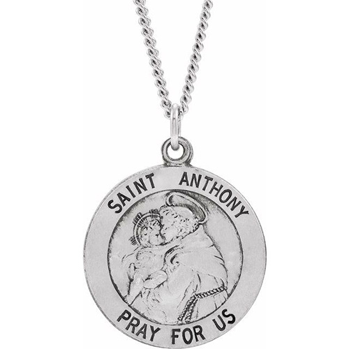 Sterling Silver 18mm St. Anthony Medal and 18in Chain