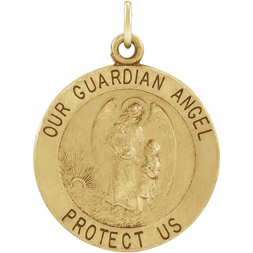 14kt Yellow Gold 18mm Guardian Angel Medal