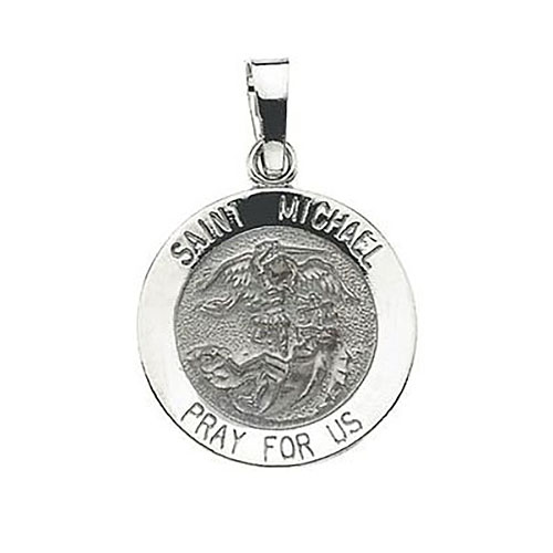 14kt White Gold 5/8in Round St. Michael Medal