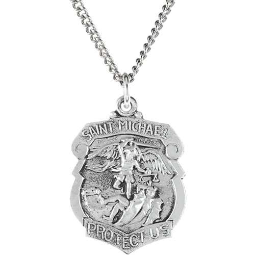 Sterling Silver 1in St. Michael Medal & 24in Chain