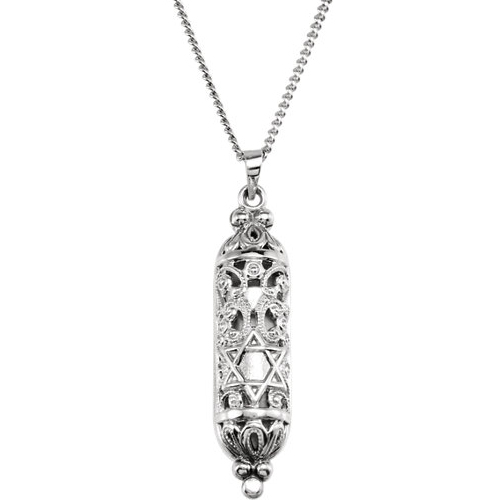 Sterling Silver 1 3/8in Mezuzah Pendant and 18in Chain