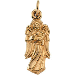 14k Yellow Gold Angel with Harp Pendant 21x9mm