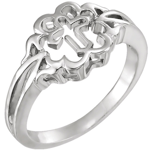 14k White Gold Chastity Cross Ring