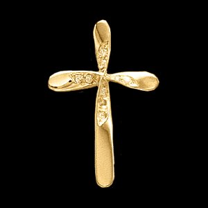 14k Yellow Gold Diamond Cross Pendant .05 CT 25x18mm