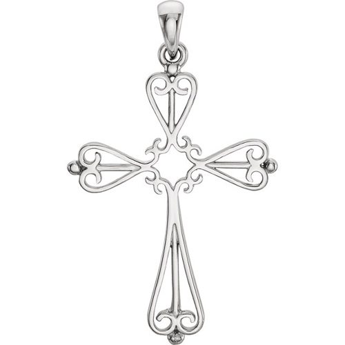 14kt White Gold 1 1/4in Filigree Cross 