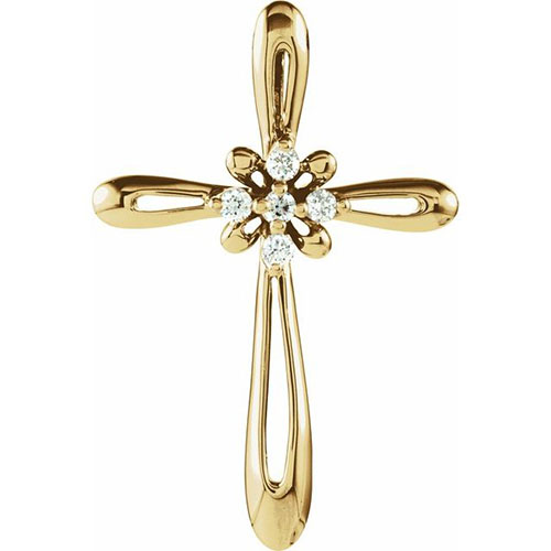 14kt Yellow Gold .10 ct Diamond Cross Pendant with Rounded Arms 1in