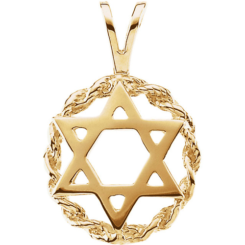 14k Yellow Gold Star of David Braided Round Pendant 1/2in