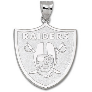 Sterling Silver Rhodium Plated Oakland Raiders Large Pendant Sterling Silver