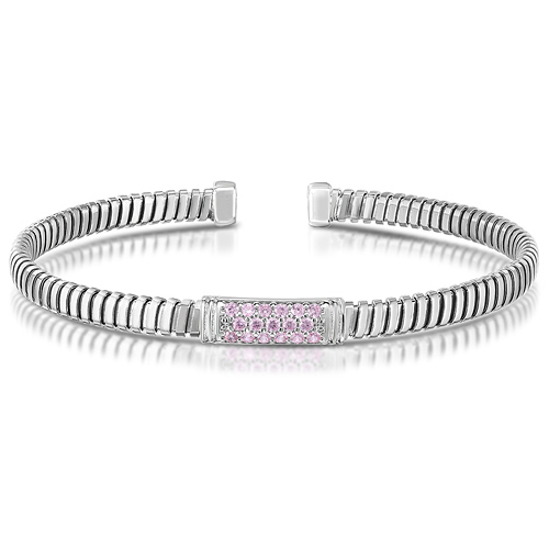 Sterling Silver Tubogas Baby Pink CZ Cuff Bangle