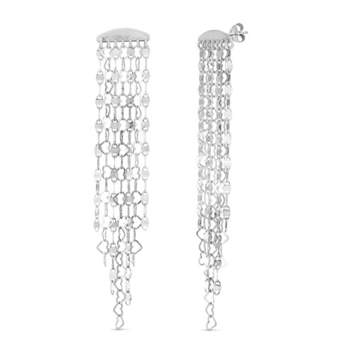 Sterling Silver Heart Link Chain Drop Fringe Earrings