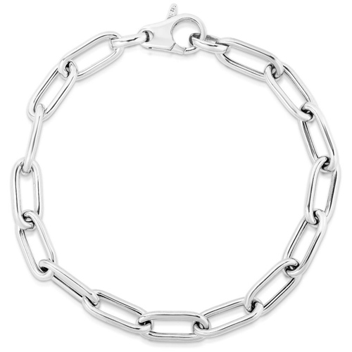 Sterling Silver Rounded Paper Clip Link Bracelet 7.5in