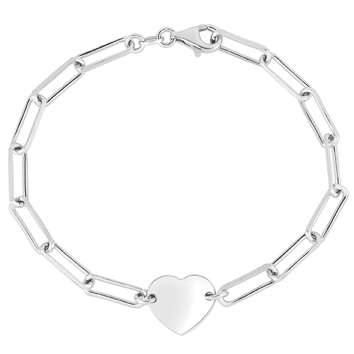 Sterling Silver Heart Paperclip Link Bracelet 7.25in