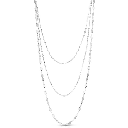 Silver Marina Link Triple Strand Chain Necklace 16in