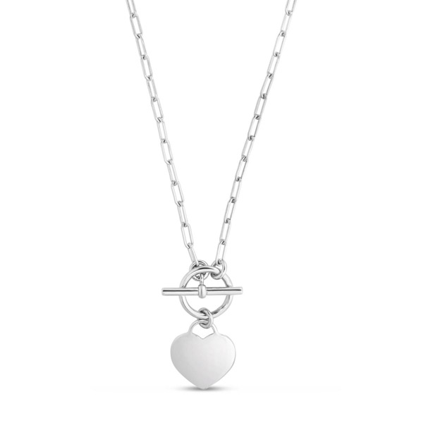 Sterling Silver Heart Charm and Toggle Necklace