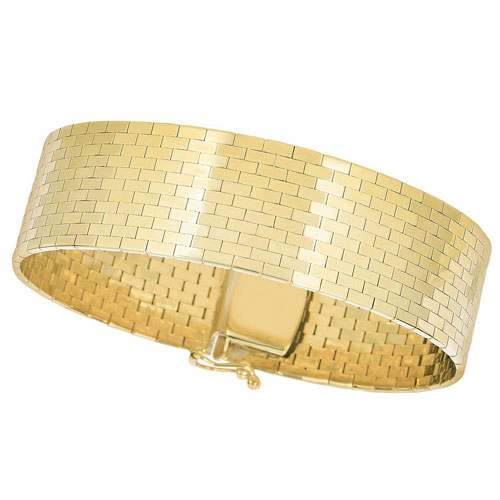 14k Yellow Gold Italian Brick Pattern Omega Fancy Bracelet 7in