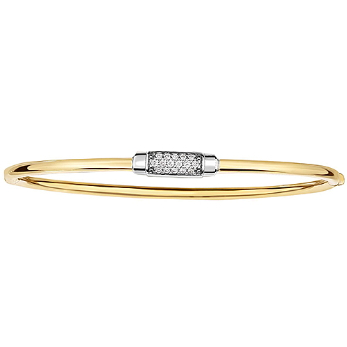 14k Yellow Gold Polished .14 ct Diamond Barrel Bangle Bracelet