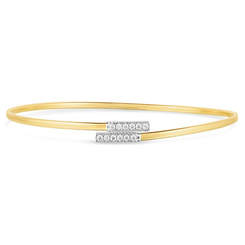 14k Yellow Gold .08 ct tw Diamond Bypass Bar Bangle Bracelet