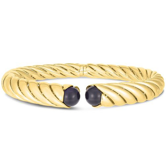 Phillip Gavriel 14k Yellow Gold Artisan Cable Black Onyx Bangle Bracelet